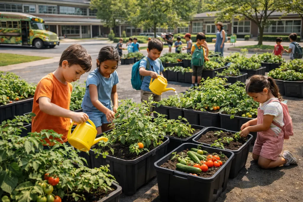 Kids using food-safe containers.