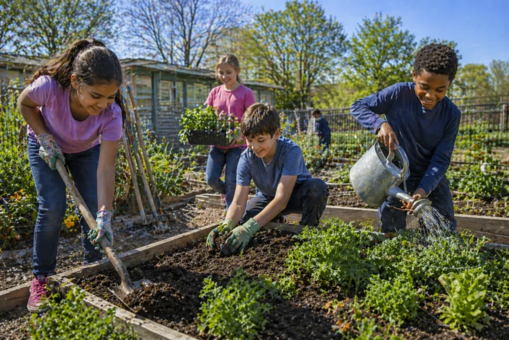 Kids growing and harvesting their own food